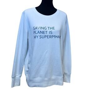 Hand Printed Upcycled Womens XL Saving the Planet Superpower Sweatshirt